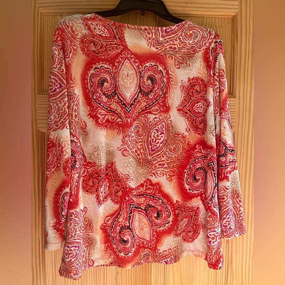 JM Collection Pink and Red Paisley Long Sleeve Blouse Size P/XL - Picture 3 of 8